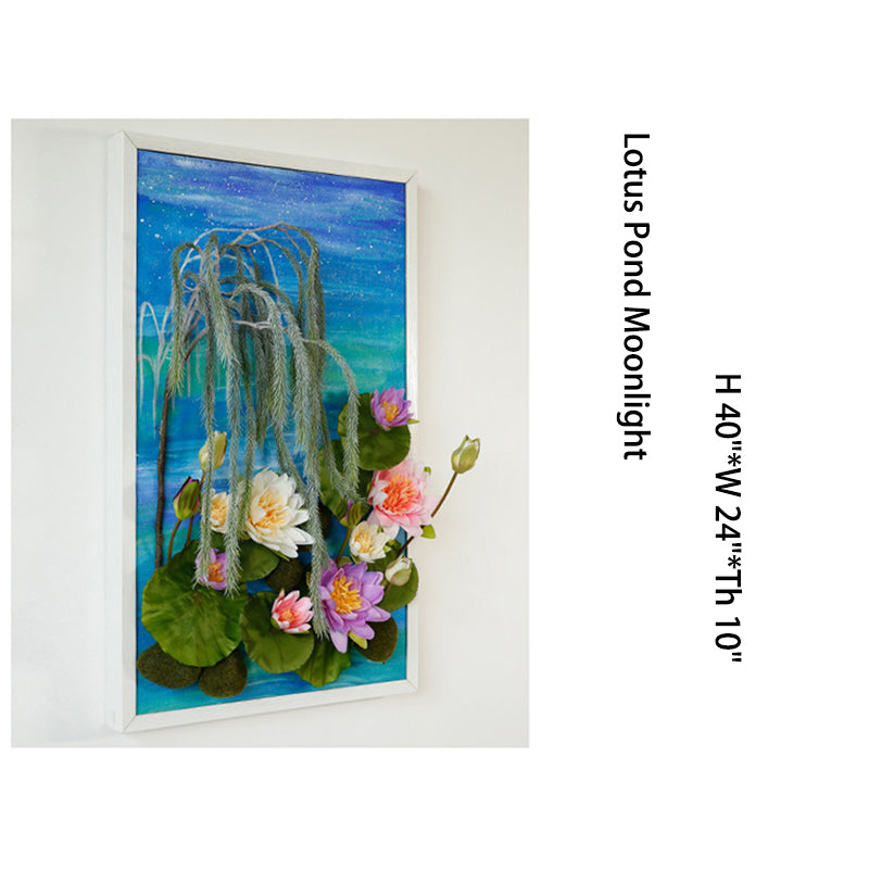 Hand Painted Art - Lotus Pond Moonlight