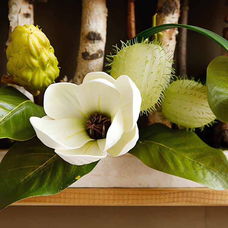 Faux Magnolia Flowers in Wood Frame