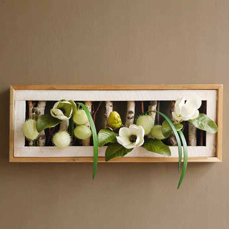 Faux Magnolia Flowers in Wood Frame