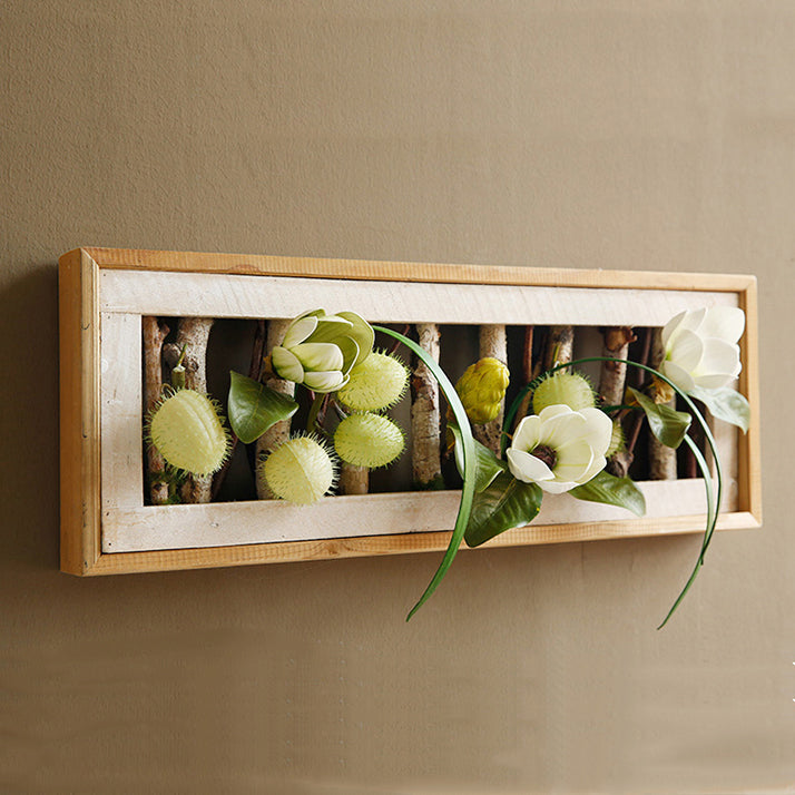 Faux Magnolia Flowers in Wood Frame