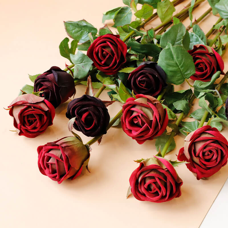 Artificial Velvet Roses Set of 6